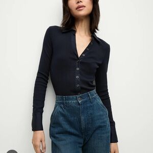 NWT Veronica Beard Scottie Navy Button-Down Long Sleeve Top XS